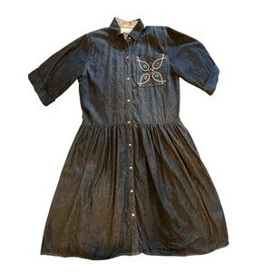 Oscar de la Renta for SWIRL Made USA 🇺🇸 Black Denim Shirt Dress Size M Vintage